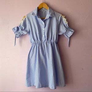 Pearl Sleeved Collar Striped Mini Dress